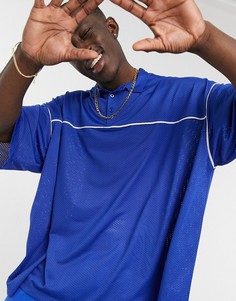 Синяя сетчатая футболка поло в стиле oversized ASOS DESIGN-Голубой