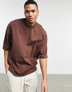 Коричневая плотная футболка с декоративным швом ASOS DESIGN-Коричневый цвет