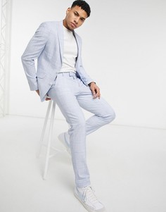 Пастельно-голубые зауженные брюки со штрихованным узором ASOS DESIGN Wedding-Голубой