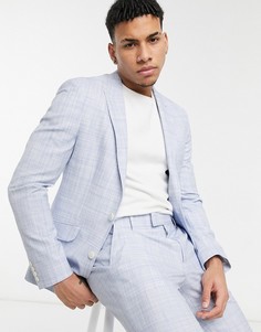 Облегающий пиджак пастельного голубого цвета со штрихованным узором ASOS DESIGN Wedding-Голубой
