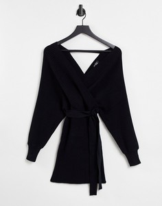 Черное вязаное платье-джемпер с запахом Parallel Lines-Черный цвет