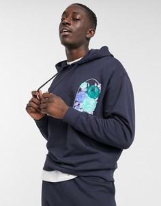 Oversized-худи с цветочным принтом и логотипом на груди от комплекта ASOS DESIGN-Темно-синий