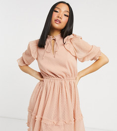 Розовое платье мини с оборками добби Miss Selfridge Petite-Розовый цвет