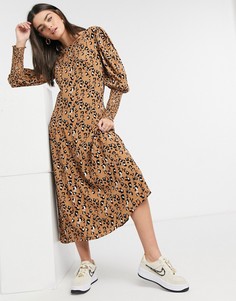 Платье с пышными рукавами и звериным принтом Vila-Многоцветный