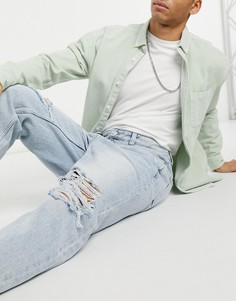 Голубые джинсы свободного кроя со рваной отделкой Bershka-Голубой