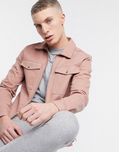 Розовая саржевая рубашка навыпуск с длинными рукавами River Island-Розовый цвет