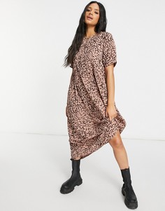 Платье мини рыжего цвета с пятнистым принтом и объемными рукавами Missguided-Оранжевый цвет