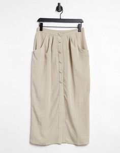 Светло-бежевая юбка-карандаш миди с пуговицами и карманами ASOS DESIGN-Светло-бежевый
