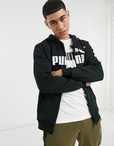 Черный худи на молнии с маленьким логотипом Puma Essentials-Черный цвет