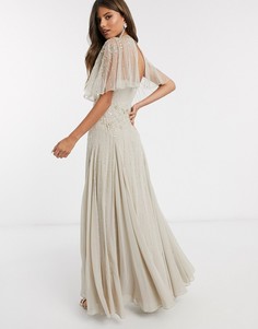 Серо-коричневое платье макси для подружки невесты с драпировкой на спине и деликатной цветочной отделкой ASOS DESIGN Bridesmaid-Многоцветный