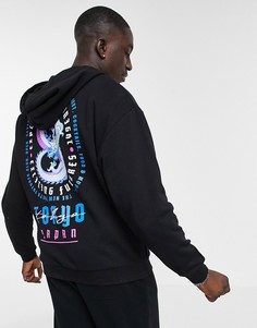 Oversized-худи черного цвета с принтом дракона на спине ASOS DESIGN-Черный цвет