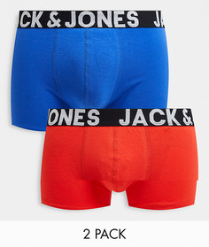 Набор из двух боксеров-брифов красного и синего цветов с крупным принтом логотипа Jack & Jones-Многоцветный