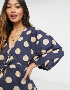 Хлопковый топ-кимоно в горошек с завязкой на талии ASOS DESIGN-Бесцветный