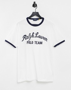 Белая футболка из пике с контрастной окантовкой и логотипом спереди Polo Ralph Lauren-Белый