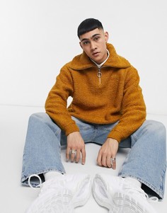 Светло-коричневый вязаный джемпер в стиле oversized с воротником и плюшевой фактурой ASOS DESIGN