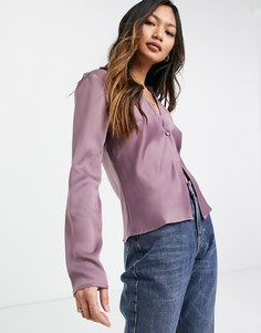 Пыльно-фиолетовая атласная рубашка узкого кроя ASOS DESIGN-Бесцветный