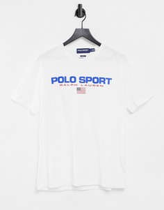 Белая футболка с крупным логотипом спереди Polo Ralph Lauren Sport Capsule-Белый