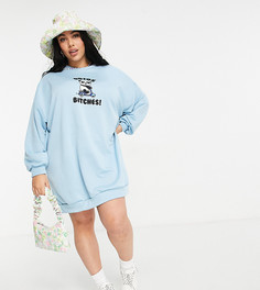 Синее платье-свитшот мини в стиле oversized с принтом и надписью ASOS DESIGN Curve-Голубой