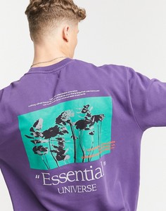 Сиреневый окрашенный свитшот с принтом "Essential" спереди и сзади Topman