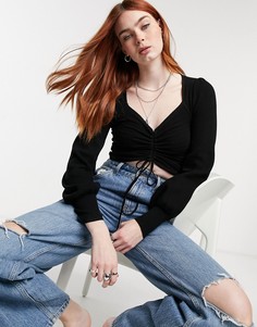 Черный джемпер со сборками спереди ASOS DESIGN-Черный цвет