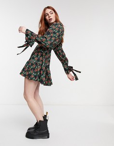 Разноцветное чайное платье с цветочным принтом Topshop-Многоцветный