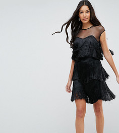Платье мини с ярусной бахромой ASOS TALL ULTIMATE-Черный