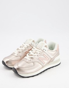 Розовые кроссовки металлик New Balance 574-Розовый цвет