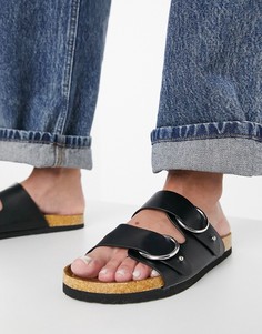 Черные сандалии с двумя ремешками и пряжками ASOS DESIGN Fewer-Черный цвет
