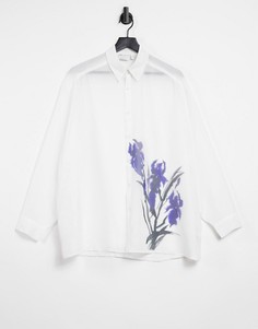 Белая прозрачная рубашка в стиле super oversized с цветочным принтом ASOS DESIGN-Белый