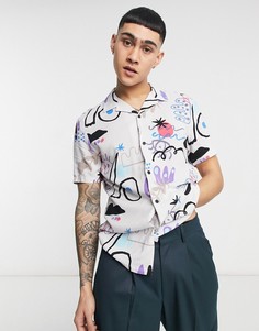 Классическая рубашка серого цвета с забавным принтом ASOS DESIGN-Серый