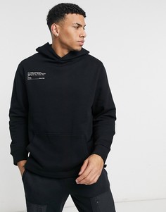 Черный худи с принтом и застежками на шнурке Topman