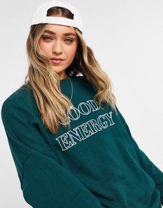 Свитшот темно-зеленого цвета с надписью «Good Energy» ASOS DESIGN-Зеленый цвет