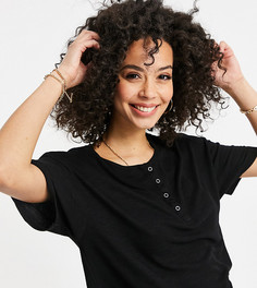 Черная укороченная свободная футболка с кнопками спереди ASOS DESIGN Tall-Черный цвет