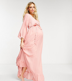 Ярусное пляжное платье макси персикового цвета с V-образным вырезом ASOS DESIGN Maternity-Розовый цвет