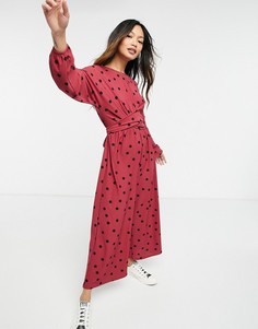 Темно-фиолетовый комбинезон в горошек с запахом спереди ASOS DESIGN-Многоцветный