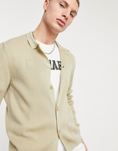 Бежевый вязаный кардиган в рубчик на пуговицах ASOS DESIGN