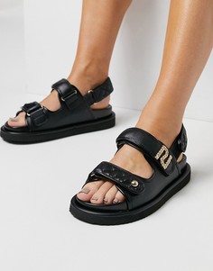 Черные стеганые сандалии в спортивном стиле на плоской подошве River Island-Черный цвет