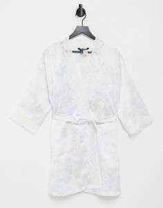 Атласный короткий халат-кимоно с разноцветным цветочным принтом Lauren by Ralph Lauren-Многоцветный