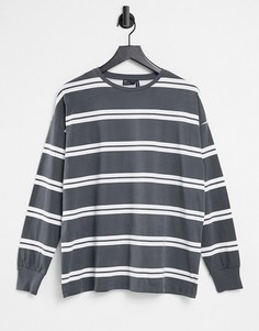 Темно-серый лонгслив в двойную полоску с манжетами ASOS DESIGN-Многоцветный