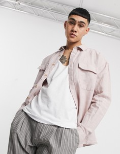 Льняная oversized-рубашка в стиле 90-х розового цвета с карманами ASOS DESIGN-Розовый цвет