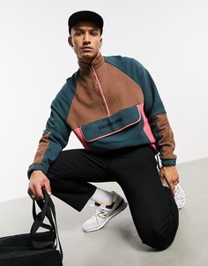 Светло-коричневый oversized-свитшот на короткой молнии в стиле колор блок ASOS Actual-Многоцветный