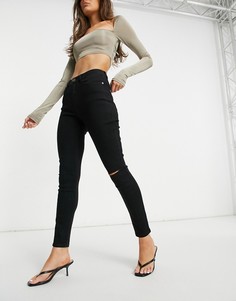 Черные зауженные джинсы со рваной отделкой на коленях Lipsy-Черный цвет