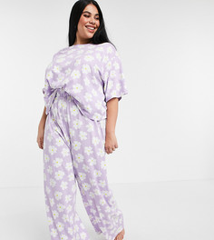 Сиреневый пижамный комплект с широкими брюками и футболкой с цветочным принтом ASOS DESIGN Curve
