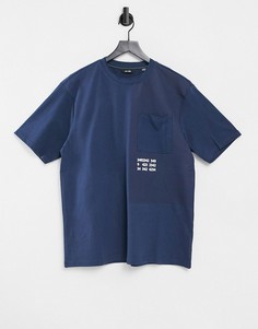 Темно-синяя oversized-футболка с принтом в виде координат Only & Sons-Голубой
