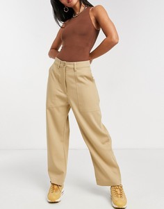 Бежевые брюки с широкими штанинами Weekday Jina-Бежевый