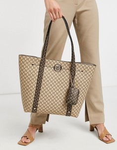 Коричневая сумка-шоппер с монограммой и кошельком River-Коричневый цвет
