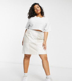 Кремовая юбка в стиле пэтчворк из искусственной кожи Glamorous Curve-Кремовый