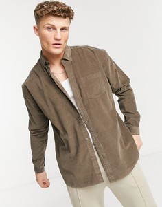 Коричневая oversized-рубашка из вельвета в рубчик New Look-Серый