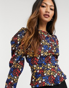 Топ с длинными объемными рукавами и ярким цветочным принтом ASOS DESIGN-Многоцветный