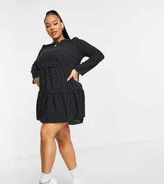 Ярусное платье мини свободного кроя в горошек с длинными рукавами ASOS DESIGN Curve-Многоцветный